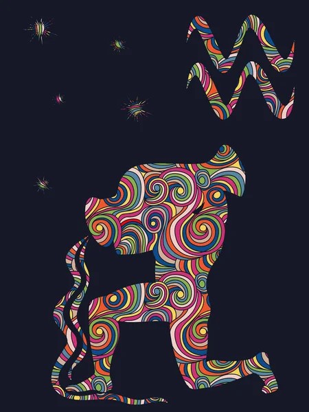 Знак Зодиака Водолей Заполнен Красочными Приглушенными Волнистыми Фигурами Темно Сером — стоковый вектор