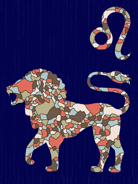 Знак Зодиака Лео Заполнен Красочными Приглушенными Мозаичными Фигурами Темно Синем — стоковый вектор