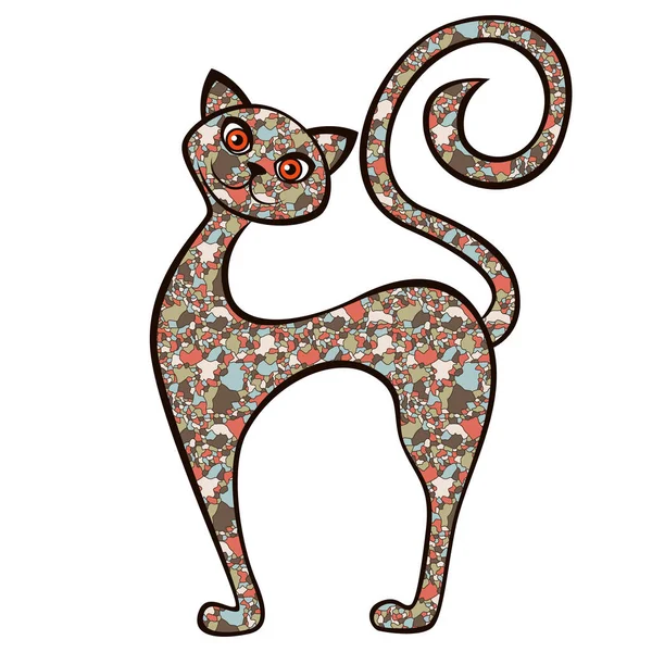 Gatinho Desenhos Animados Divertido Cujo Corpo Feito Formas Coloridas Mosaico —  Vetores de Stock