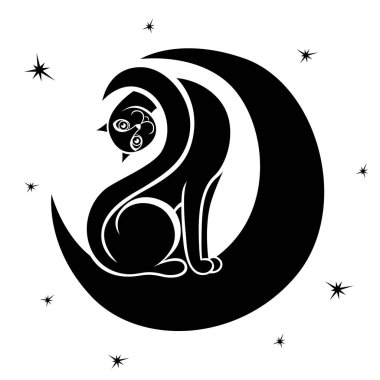 Çizgi film kedisinin silueti, izole edilmiş siyah vektör eli beyaz üzerine çiziyor.