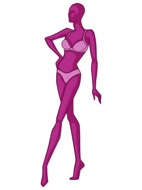 Abstract silhouette of slender woman in lingerie, in magenta hues isolated on white background clipart