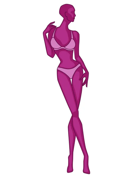 Абстрактный Силуэт Стройная Женщина Нижнем Белье Векторная Иллюстрация Пурпурных Тонах — стоковый вектор