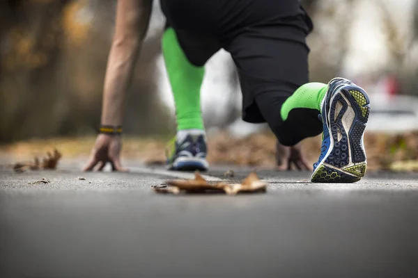 Low Angle View Male Athlete Ready Run — Stock Photo, Image