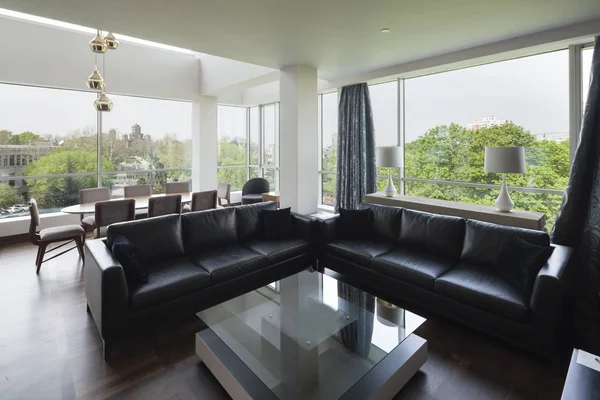 open plan living room of a luxury duplex apartment