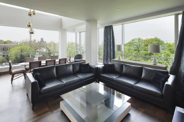 open plan living room of a luxury duplex apartment