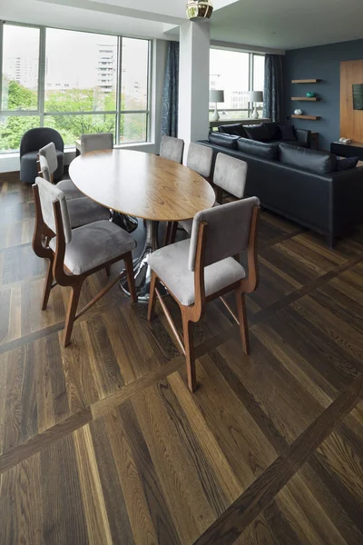 open plan living room of a luxury duplex apartment