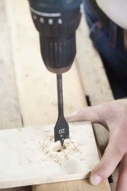 Düz ahşap matkap. marangoz. kopya alanı