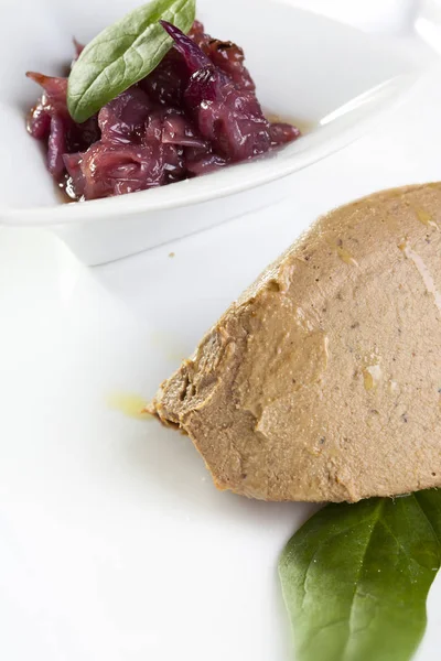 Gans Pate Wit Bord Eten Voorgerecht — Stockfoto