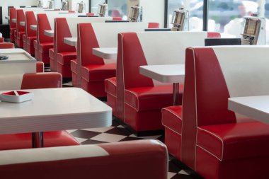 Amerikan Diner restoranda oturma standı detayları, sığ Dopf