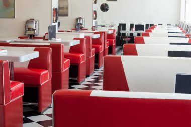 Amerikan Diner restoranda oturma standı detayları, sığ Dopf