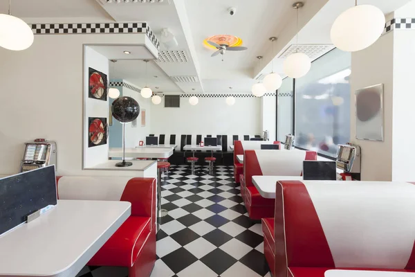 Amerykańska Restauracja Diner Retro Wnętrze — Zdjęcie stockowe