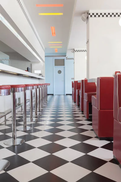 Black and white tiles in American diner restaurant