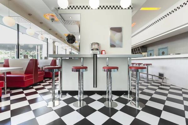Amerykańska Restauracja Diner Retro Wnętrze — Zdjęcie stockowe