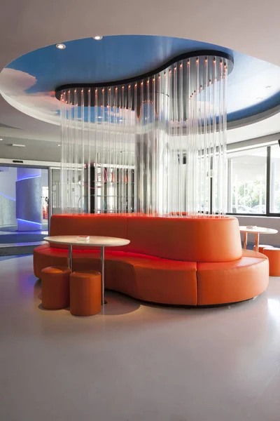 orange futuristic disco bar interior