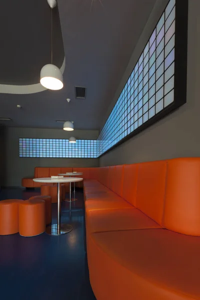 orange futuristic disco bar interior