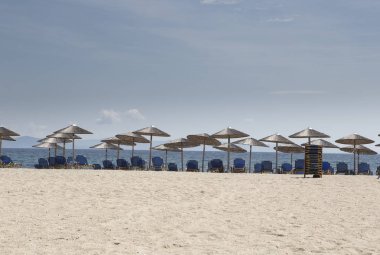 şezlonglu güzel kum plajı