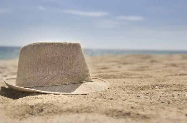 Hat on sandy beach,summer.copy space Royalty Free Stock Images