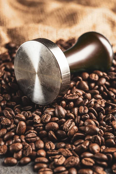 Coffee tamper,coffee press is made of stainless steel and roaste — Stock Photo, Image