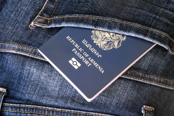 Pasaport Ermenistan Cumhuriyeti Tatil Kavramı Ermeni Seyahat Belgesi Bavul Üzerinde — Stok fotoğraf
