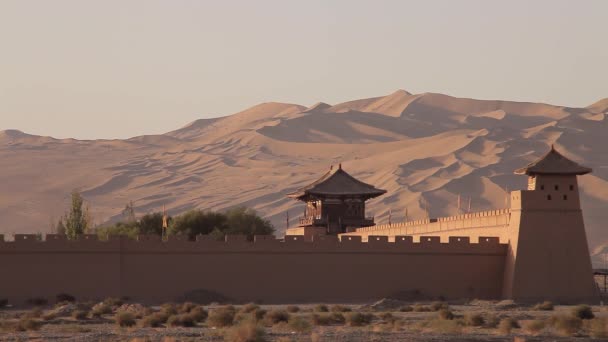 Chinese Historische Architectuur Chinese Fort Provincie Gansu Bij Zonsopgang — Stockvideo