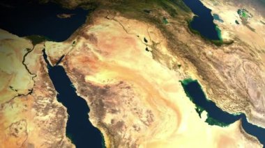 Arap Yarımadası'nda uzaydan gelen bilgisayar oluşturulan gerçekçi görünümü (3d, CGI)