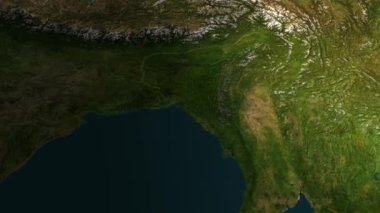 Tibet Platosu uzaydan gelen bilgisayar oluşturulan gerçekçi görünümü (3d, CGI)
