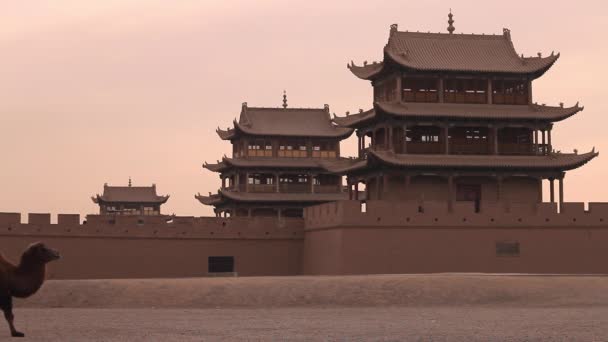 Kinesisk Historiska Arkitektur Kinesiska Fästning Provinsen Gansu Jiayuguan — Stockvideo