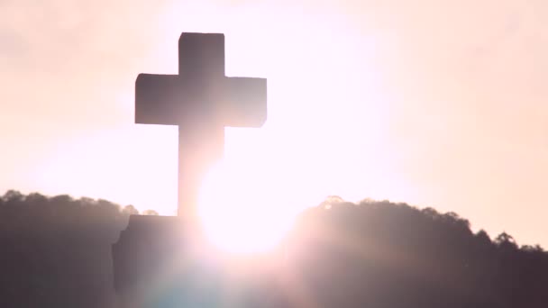 Христианство Крест Восход Солнца Над Крестом — стоковое видео