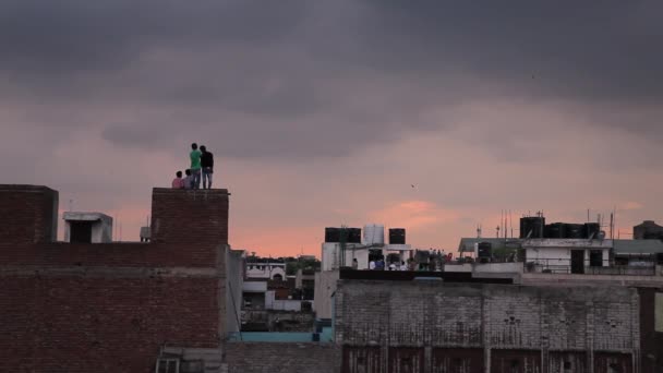 Dia Independência Índia Celebrando Homens Jovens Voam Pipas Telhado Nova — Vídeo de Stock