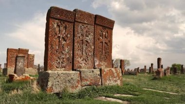 Taş (veya Khachkars) Ortaçağ mezarlık Noratus Ermenistan, Unesco nesne çapraz