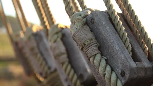 Ropes Tackle Sailing Boat Detailed Rigging Ship — Stock Video