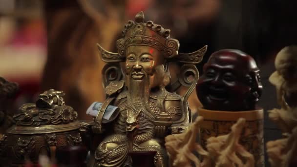 Estatua Bronce Chino Vintage Exhibición Dunhuang — Vídeo de stock