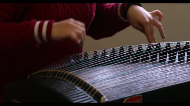 Εξάσκηση Την Κινέζικα Παραδοσιακό Κινέζικο Όργανο — Αρχείο Βίντεο