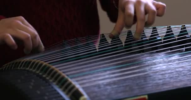 Practicing Chinese Guzheng Chinese Traditional Instrument — Stock Video