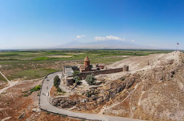 Vista Aérea Del Legendario Monasterio Khor Virap Desde Vista Pájaro —  Fotos de Stock