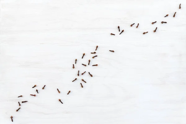 Especias Navideñas Clavo Sobre Fondo Madera Pintado Blanco Con Espacio — Foto de Stock