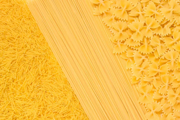 Différents Types Pâtes Nouilles Soupe Spaghettis Farfalle Également Connues Sous — Photo