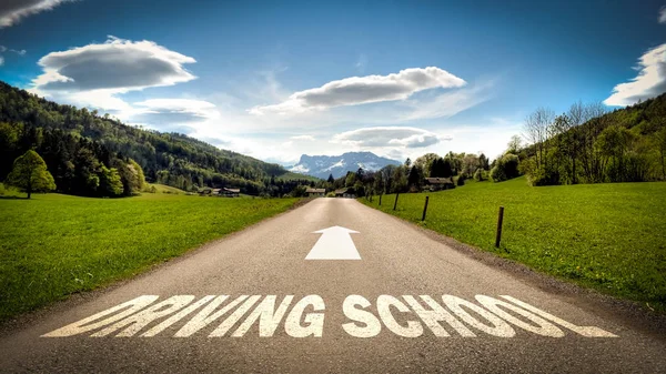 Straatnaambord Met Het Rijden Van School — Stockfoto