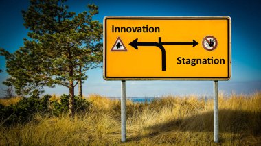 Street Sign Innovation versus Stagnation clipart