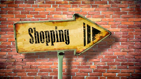 Vägskylt till Shopping — Stockfoto