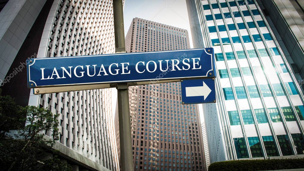 Street Sign to LANGUAGE COURSE