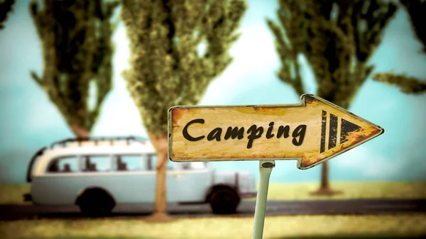 Straatnaambord op Camping — Stockfoto