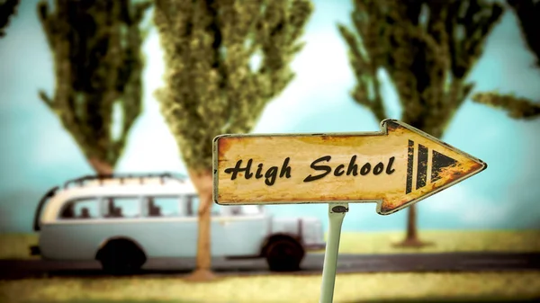 Straatnaambord naar de Middelbare School — Stockfoto