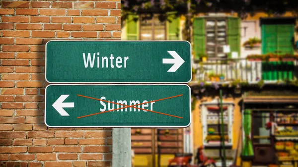 Straatnaambord naar winter versus zomer — Stockfoto