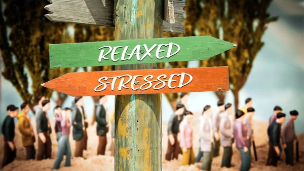 Вуличний знак Розслаблений проти стресу — стокове фото