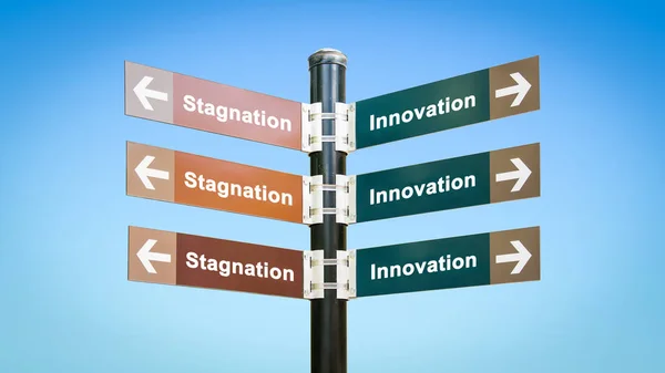 Inovação de sinal de rua versus estagnação — Fotografia de Stock