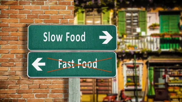 Utcanévtábla lassú, és a Fast Food — Stock Fotó