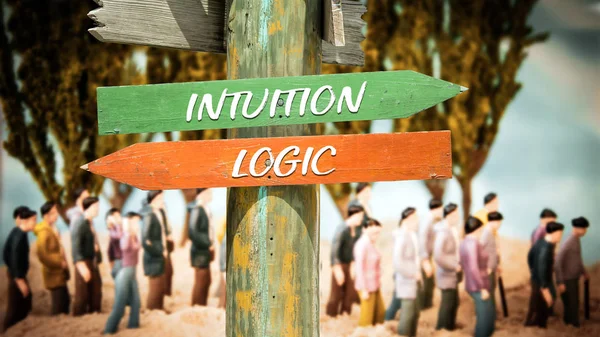 Straatnaambord intuïtie versus logica — Stockfoto