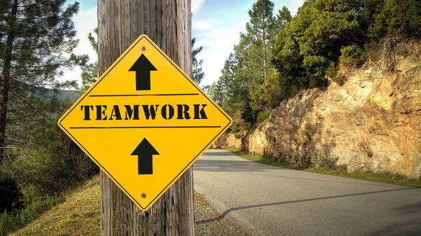 Straßenschild zur Teamarbeit — Stockfoto