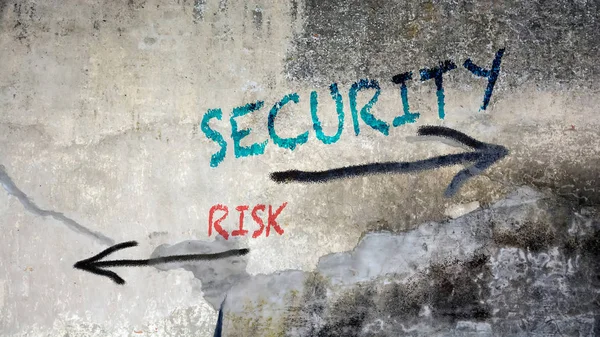 Graffiti de pared a seguridad versus riesgo — Foto de Stock